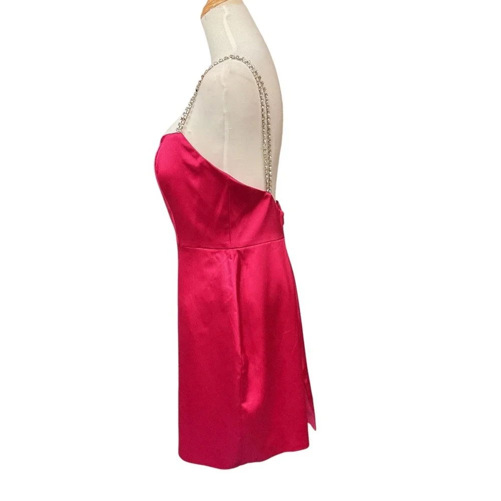 Ieena‎ For Mac Duggal Rhinestone Strap Satin Lined Back Slit Mini Dress Sz 8 NWT